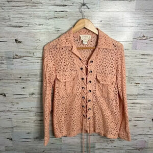 Artelier Nicole miller pink lace up lace blouse  size p (xs)